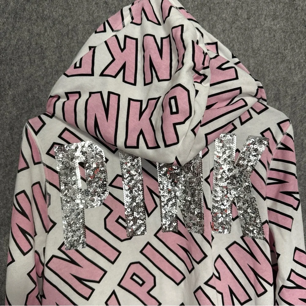 VICTORIA'S SECRET PINK GRAPHIC HOODIE FASHION SHOW FULL ZIP size L - Picture 6 of 12